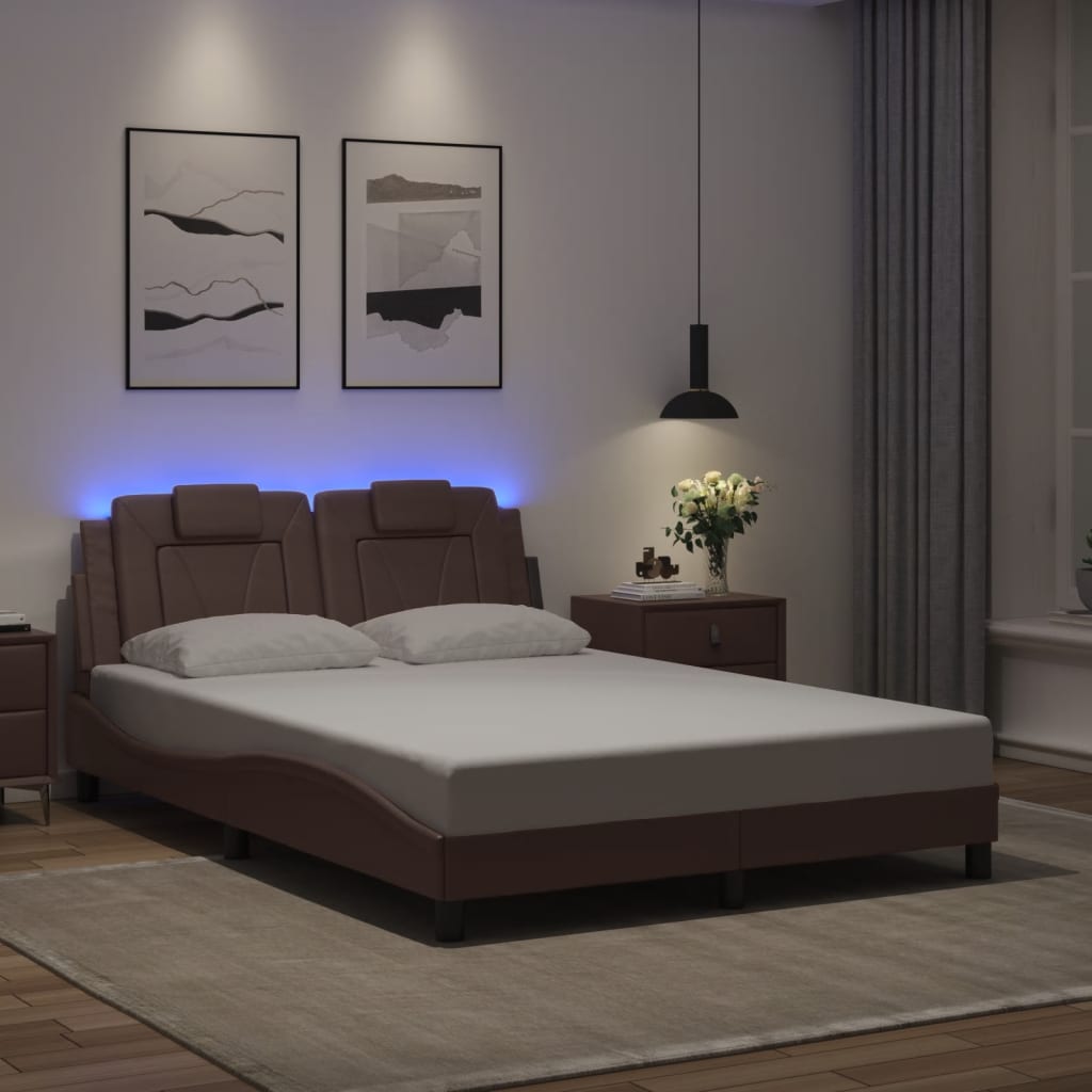 Bed Frame "Viana" with LED without Mattress Brown 120x200 cm