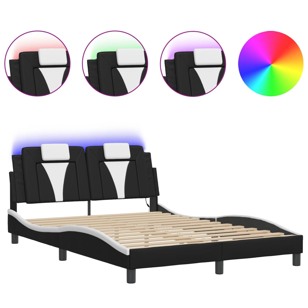 Bed Frame "Viana" with LED without Mattress Black and White 140x190 cm