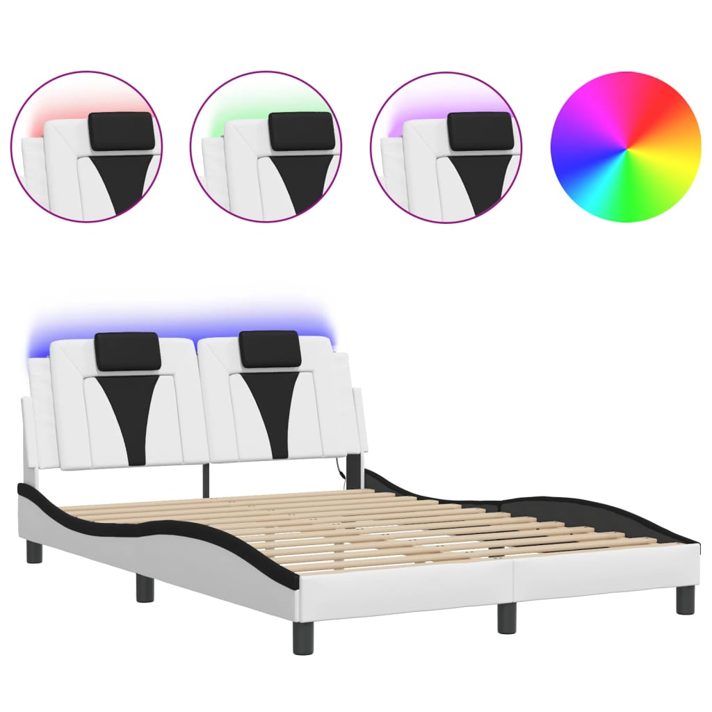 Bed Frame "Viana" with LED without Mattress White and Black 140x190 cm