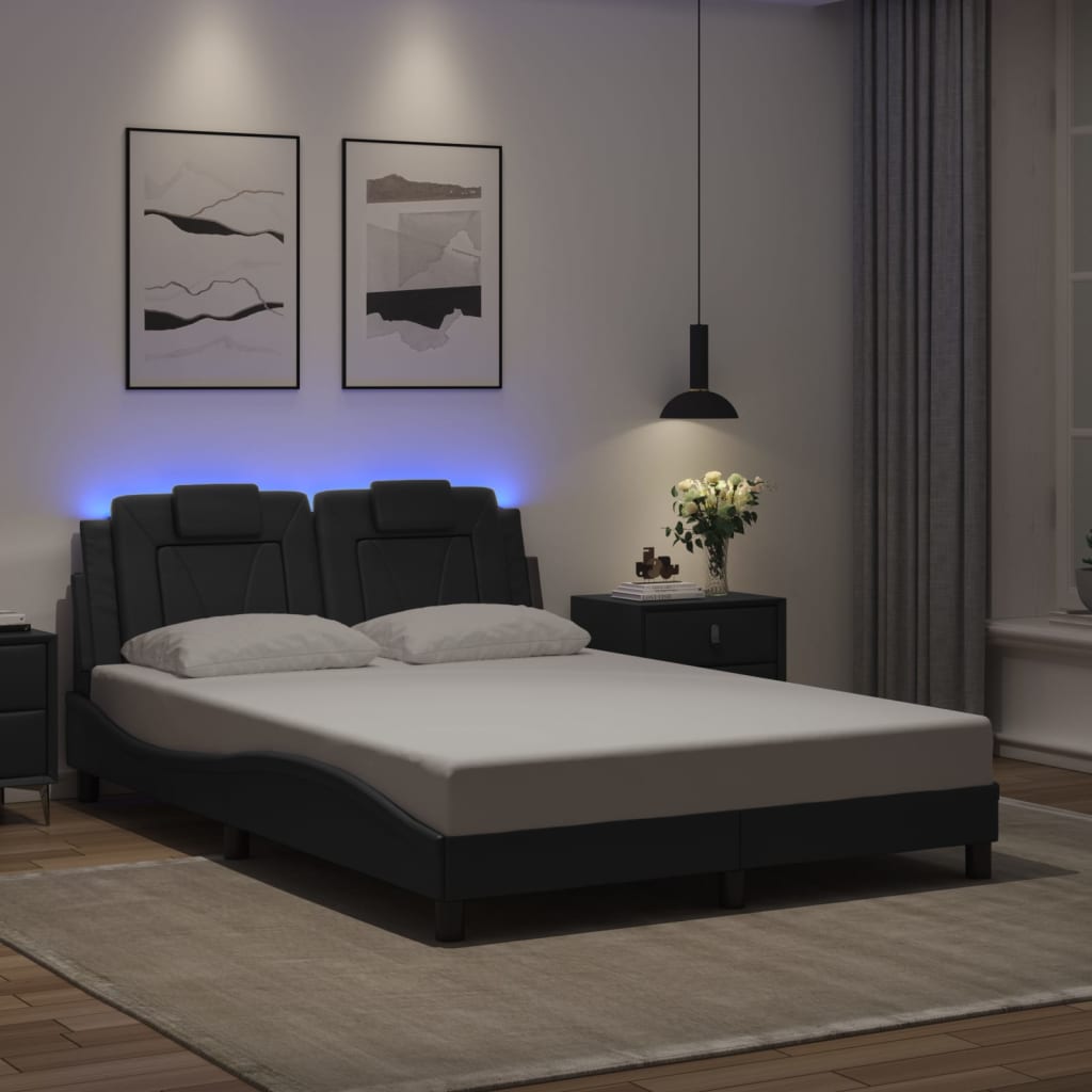 Bed Frame "Viana" with LED without Mattress Black 140x200 cm