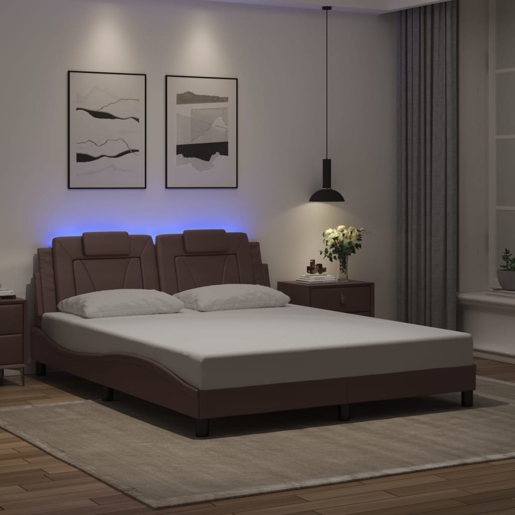 Bed Frame "Viana" with LED without Mattress Brown 160x200 cm