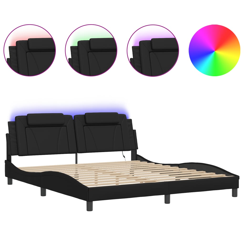 Bed Frame "Viana" with LED without Mattress Black 180x200 cm