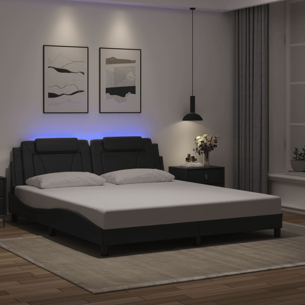 Bed Frame "Viana" with LED without Mattress Black 180x200 cm