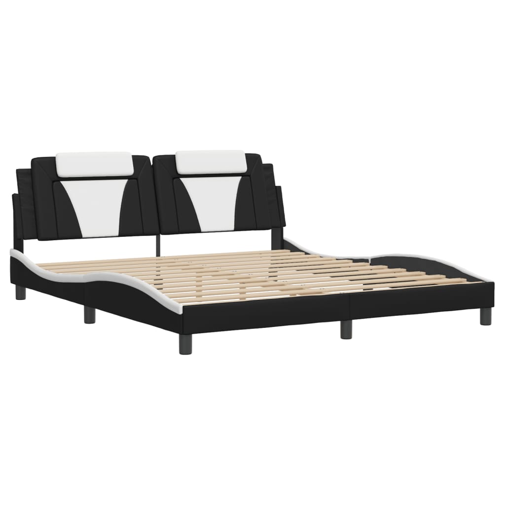 Bed Frame "Viana" with LED without Mattress Black and White 180x200 cm