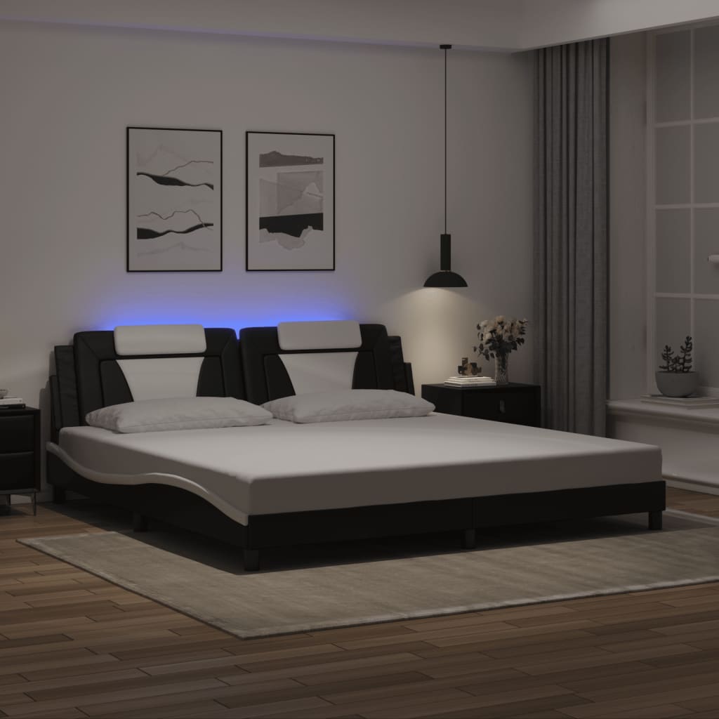 Bed Frame "Viana" with LED without Mattress Black and White 200x200 cm