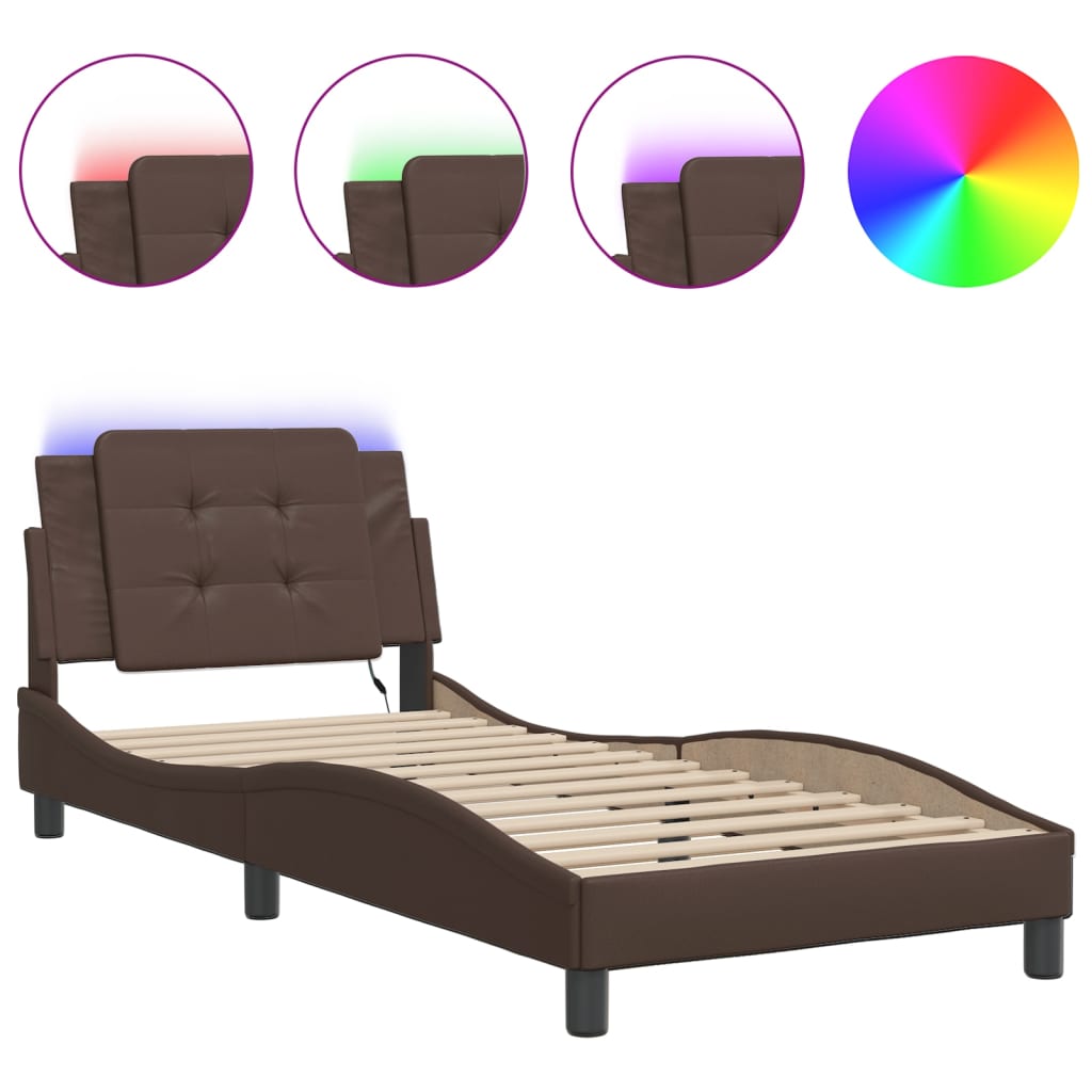 Bed Frame with LED without Mattress "Zadar" Brown 80x200 cm