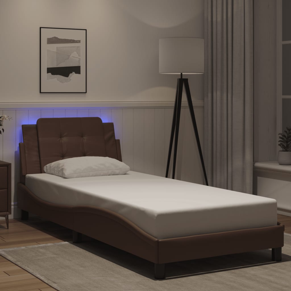 Bed Frame with LED without Mattress "Zadar" Brown 80x200 cm
