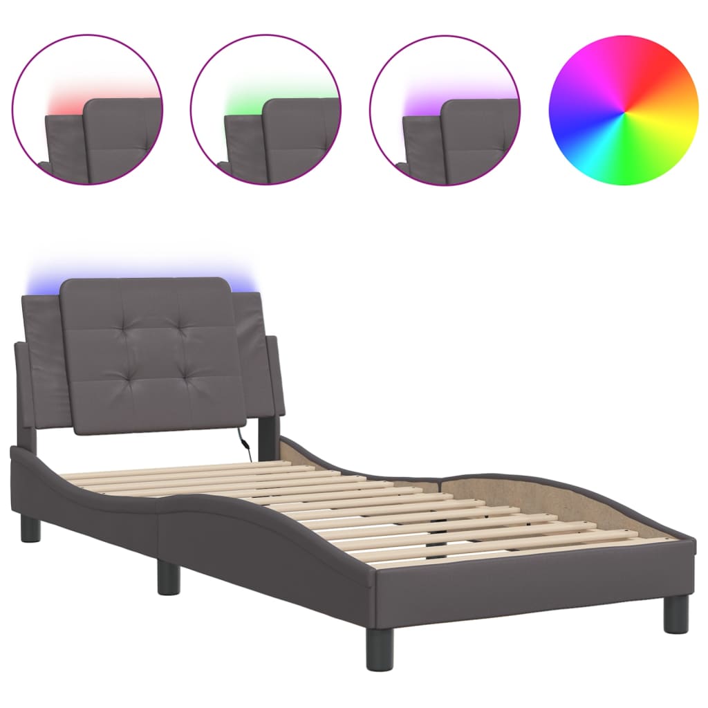 Bed Frame with LED without Mattress "Zadar" Grey 90x200 cm