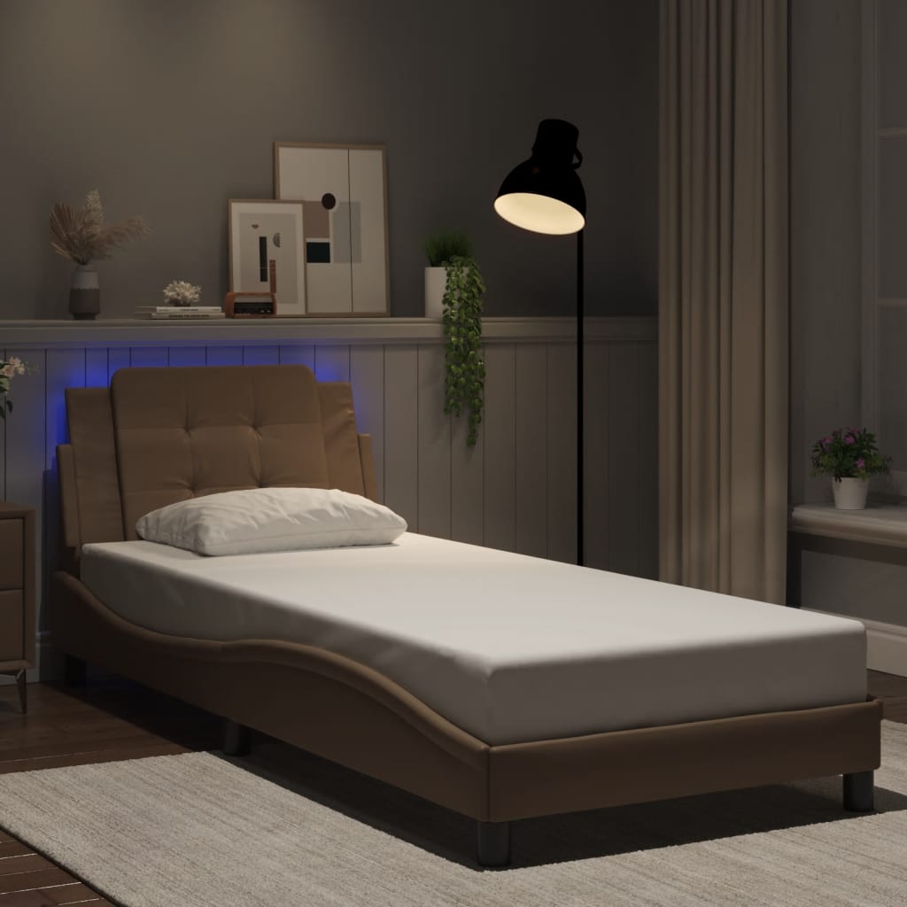 Bed Frame with LED without Mattress "Zadar" Cappuccino 90x200 cm