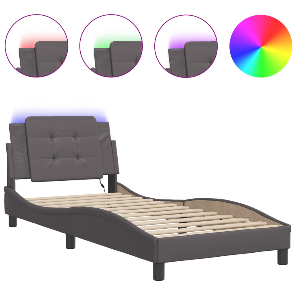 Bed Frame with LED without Mattress "Zadar" Grey 100x200 cm