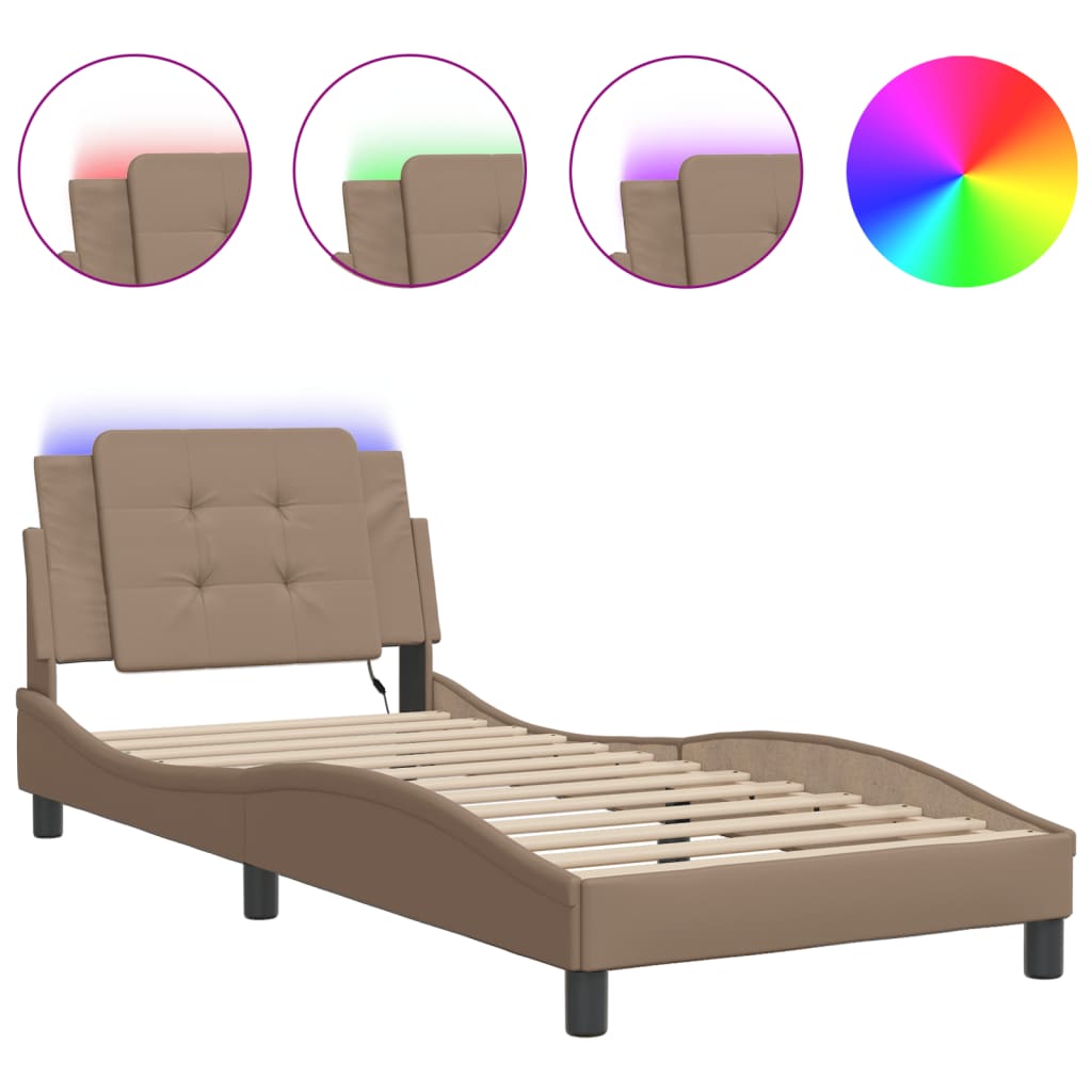 Bed Frame with LED without Mattress "Zadar" Cappuccino 100x200 cm