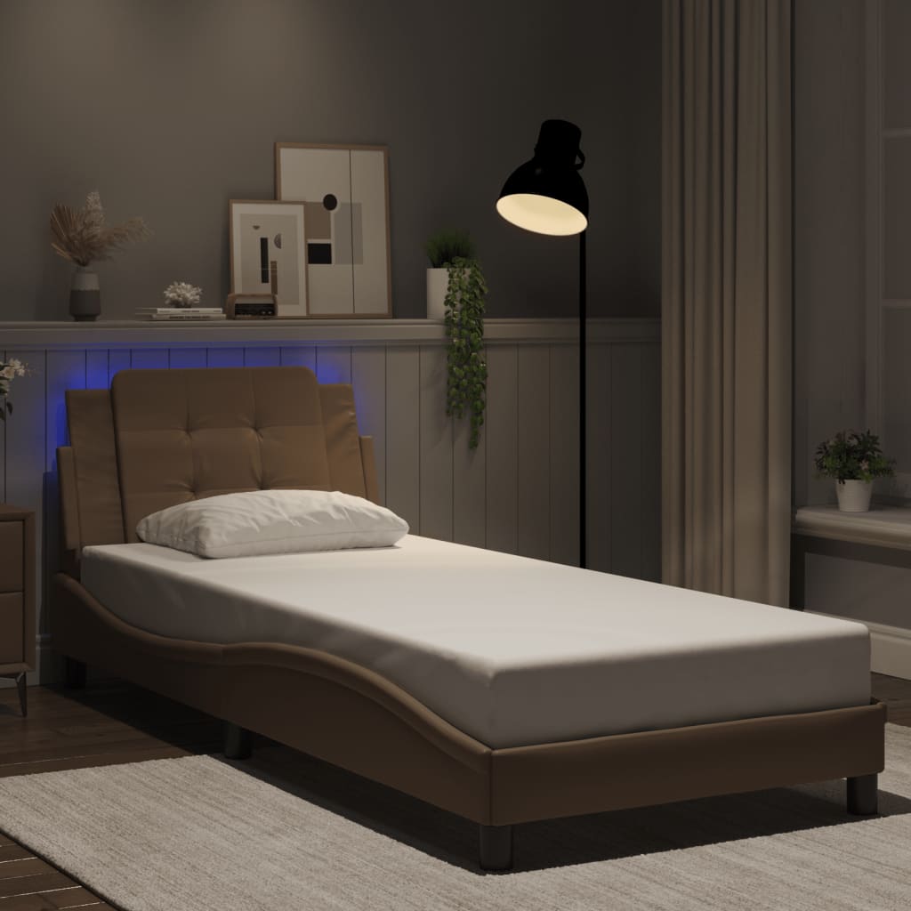 Bed Frame with LED without Mattress "Zadar" Cappuccino 100x200 cm