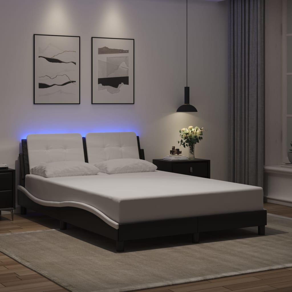 Bed Frame with LED without Mattress "Zadar" Black and White 120x200 cm