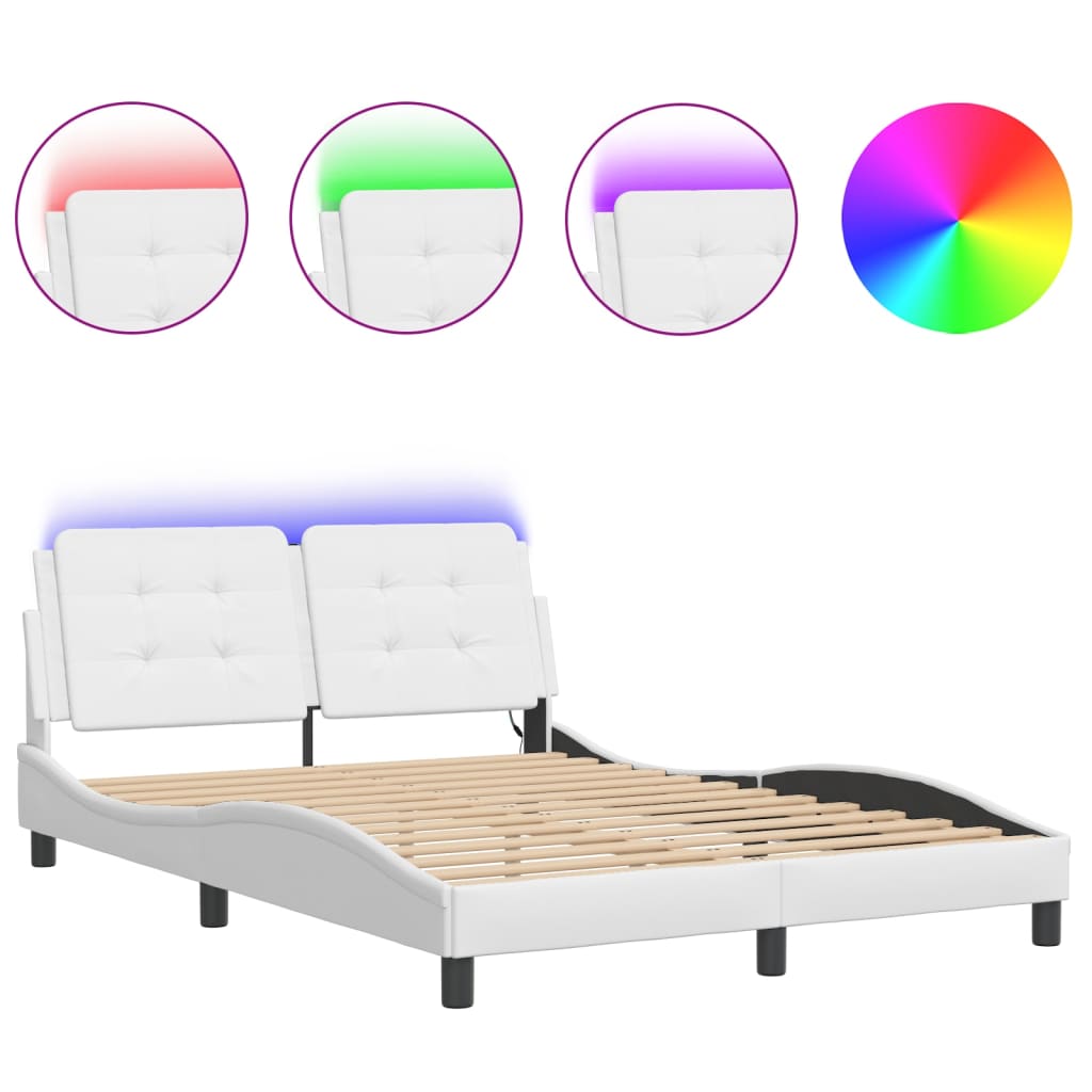 Bed Frame with LED without Mattress "Zadar" White 140x190 cm
