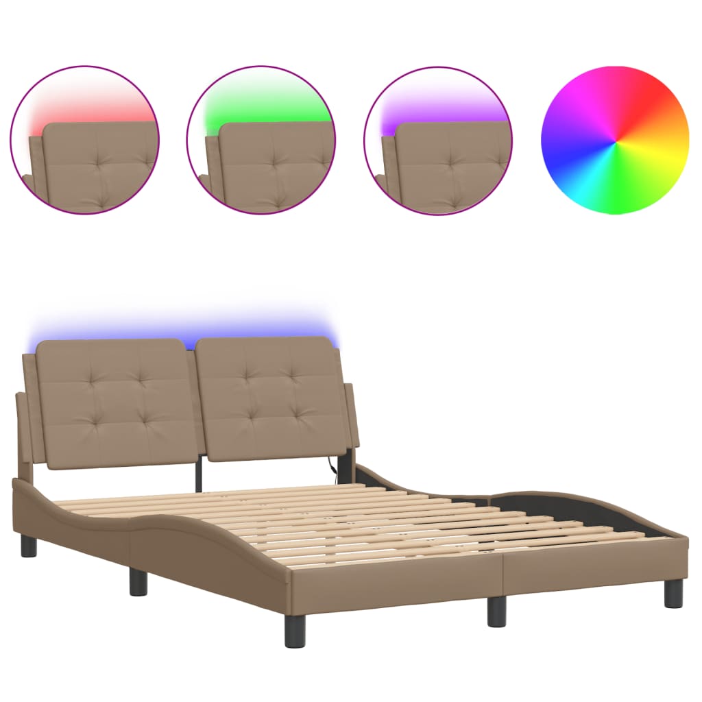 Bed Frame with LED without Mattress "Zadar" Cappuccino 140x190 cm