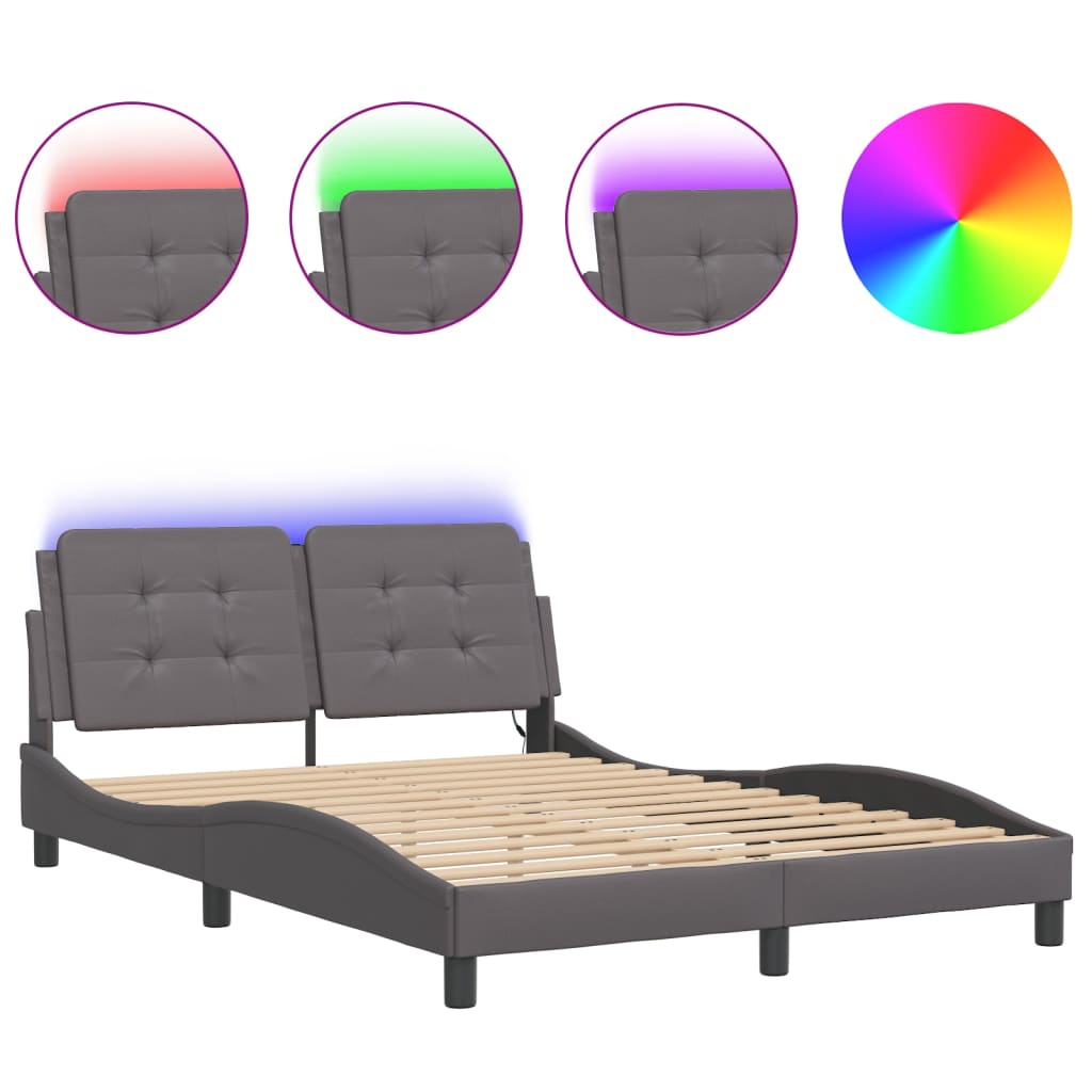 Bed Frame with LED without Mattress "Zadar" Grey 140x200 cm