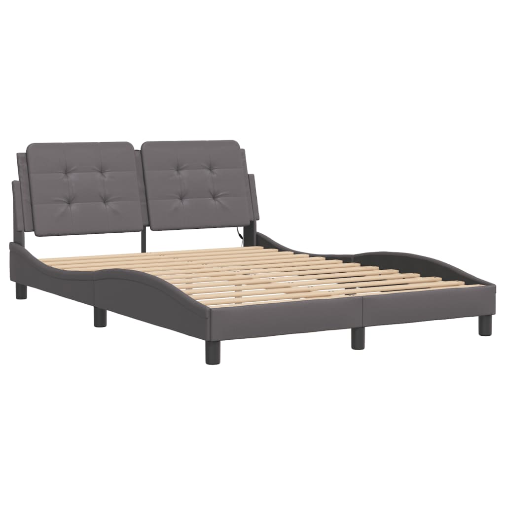 Bed Frame with LED without Mattress "Zadar" Grey 140x200 cm