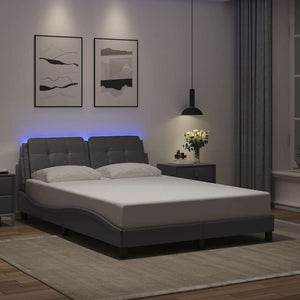 Bed Frame with LED without Mattress "Zadar" Grey 140x200 cm