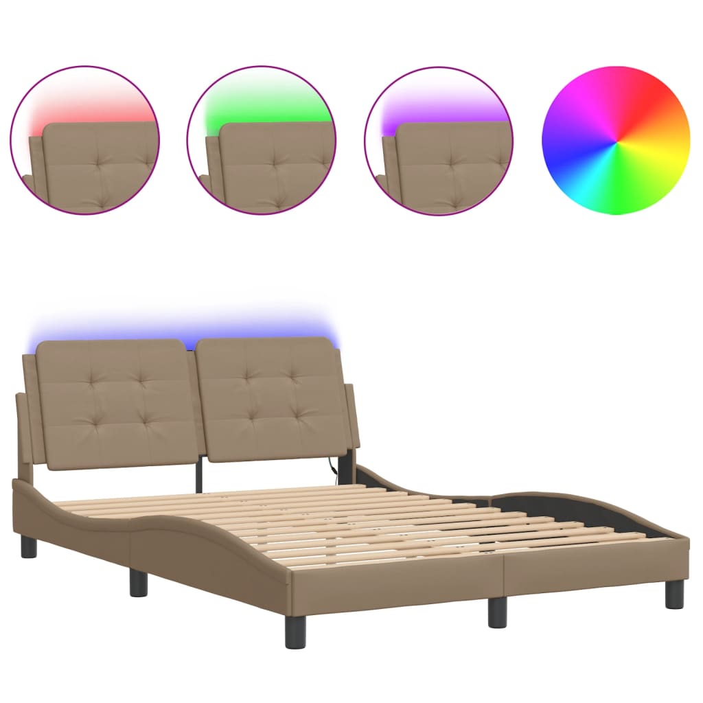 Bed Frame with LED without Mattress "Zadar" Cappuccino 140x200 cm