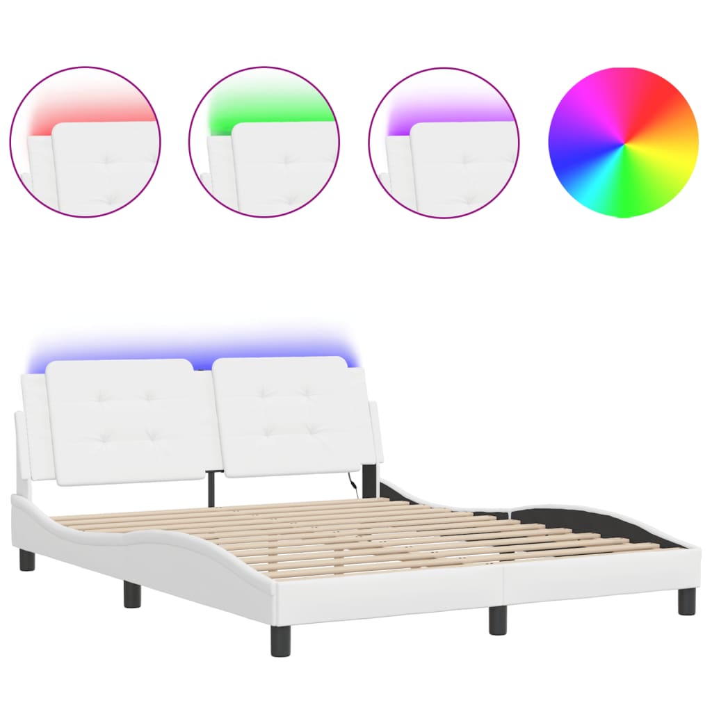 Bed Frame with LED without Mattress "Zadar" White 160x200 cm