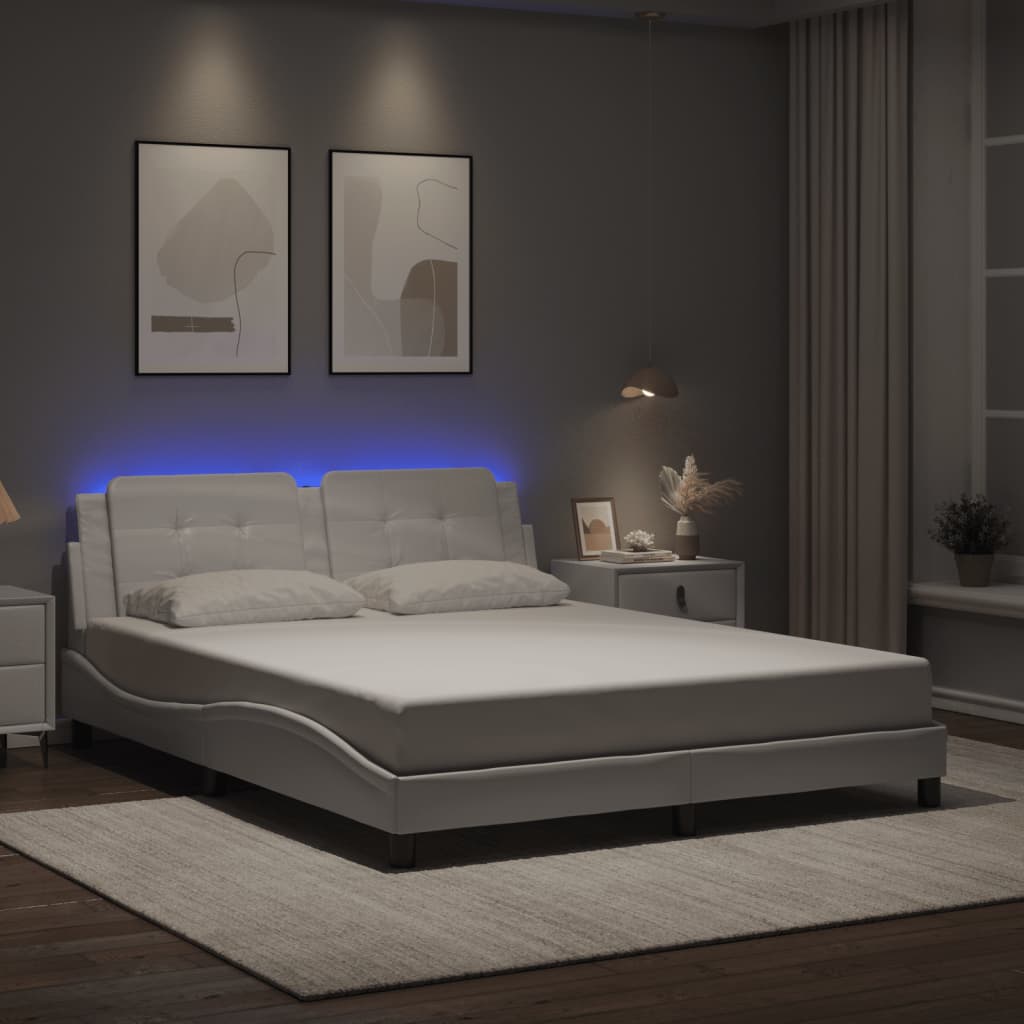 Bed Frame with LED without Mattress "Zadar" White 160x200 cm