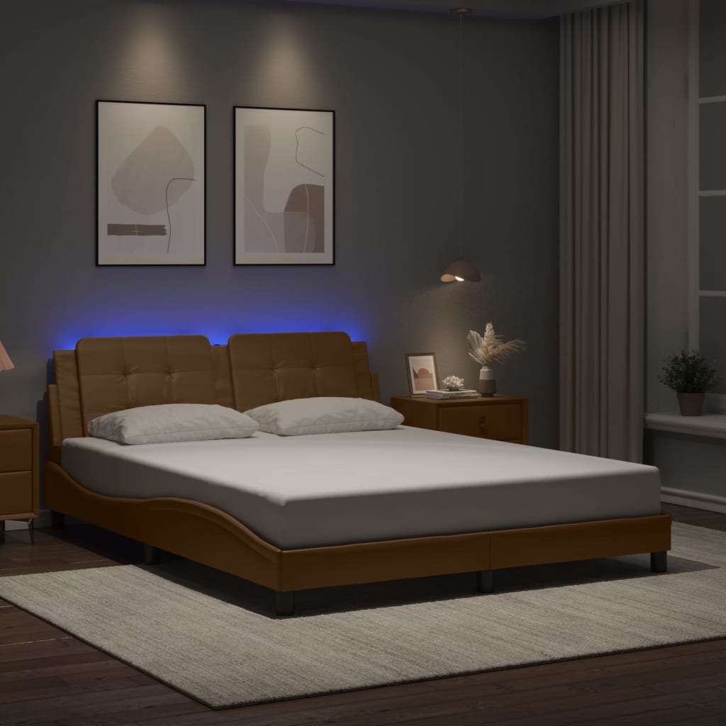 Bed Frame with LED without Mattress "Zadar" Cappuccino 160x200 cm