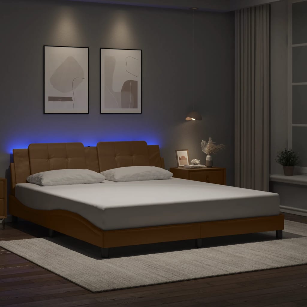 Bed Frame with LED without Mattress "Zadar" Cappuccino 180x200 cm