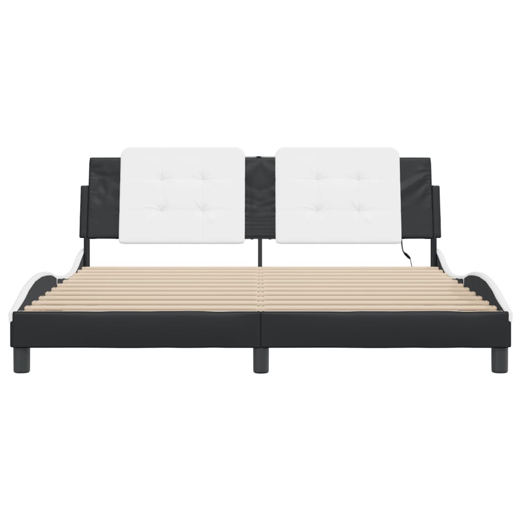 Bed Frame with LED without Mattress "Zadar" Black and White 180x200 cm