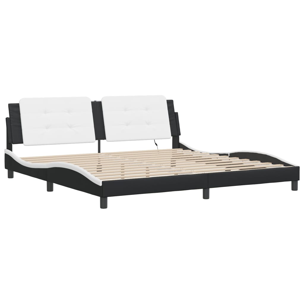 Bed Frame with LED without Mattress "Zadar" Black and White 200x200 cm