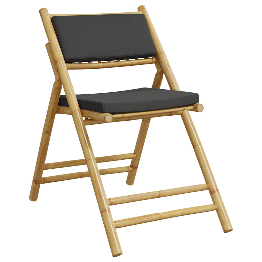 Caféstolar hopfällbara med mörkgrå kuddar 4 st bambu