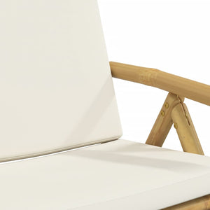 Caféset för trädgården med gräddvita dynor 3 delar bambu