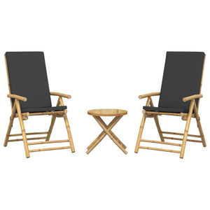 Caféstolar hopfällbara med mörkgrå kuddar 3 st bambu
