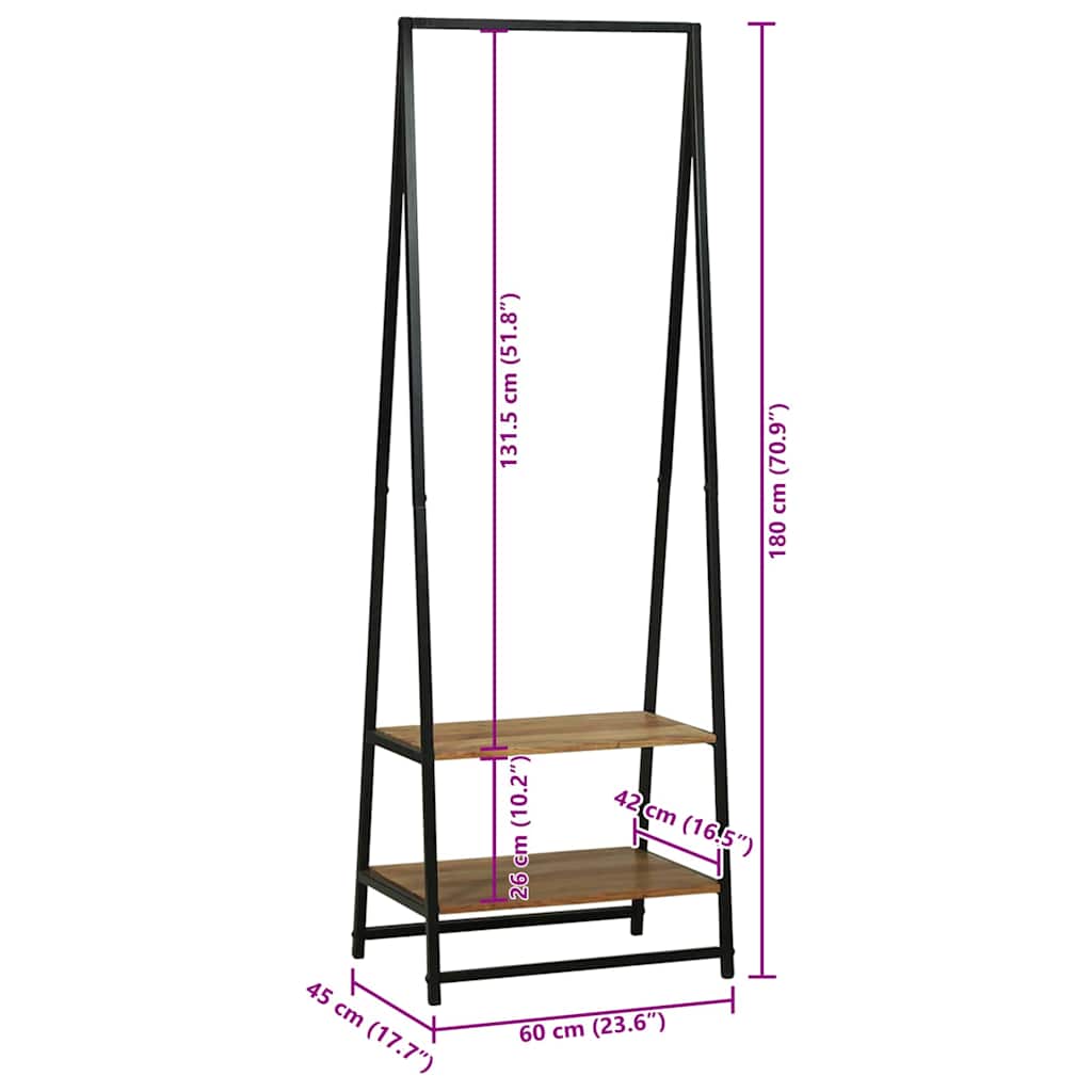 Klädhängare med hylla Svart 60 x 45 x 180 cm Massivt Akaciaträ