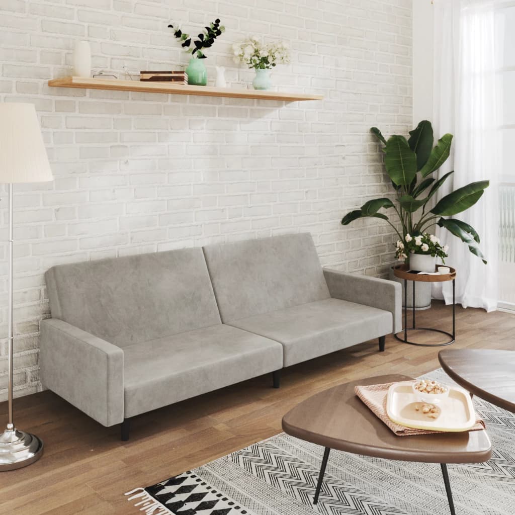 Bäddsoffa 2-sits ljusgrå sammet