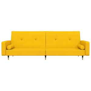 Bäddsoffa 2-sits med två kuddar gul sammet