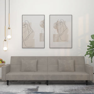 Bäddsoffa 2-sits med två kuddar ljusgrå sammet