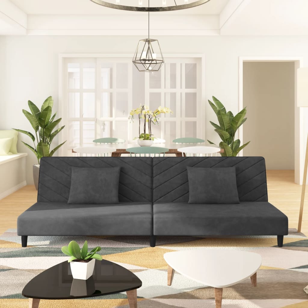 Bäddsoffa 2-sits med två kuddar mörkgrå sammet