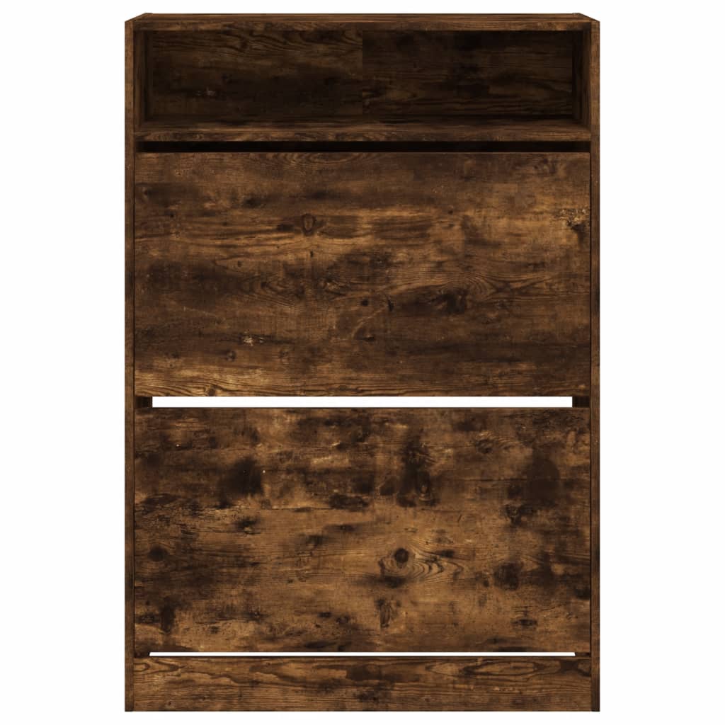 Skoskåp med 2 flip-lådor rökfärgad ek 80x34x116 cm