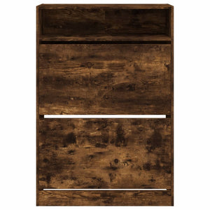 Skoskåp med 2 flip-lådor rökfärgad ek 80x34x116 cm