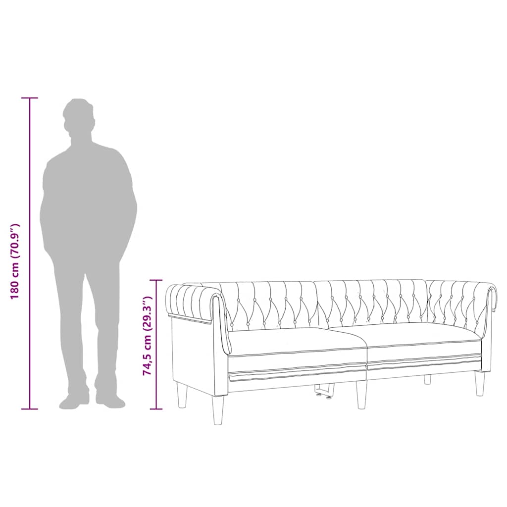 Chesterfieldsoffa 3-sits svart tyg