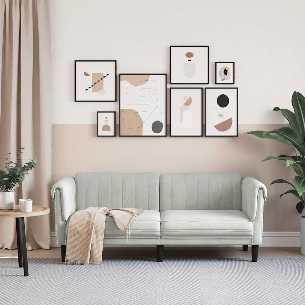 Soffa 2-sits ljusgrå sammet