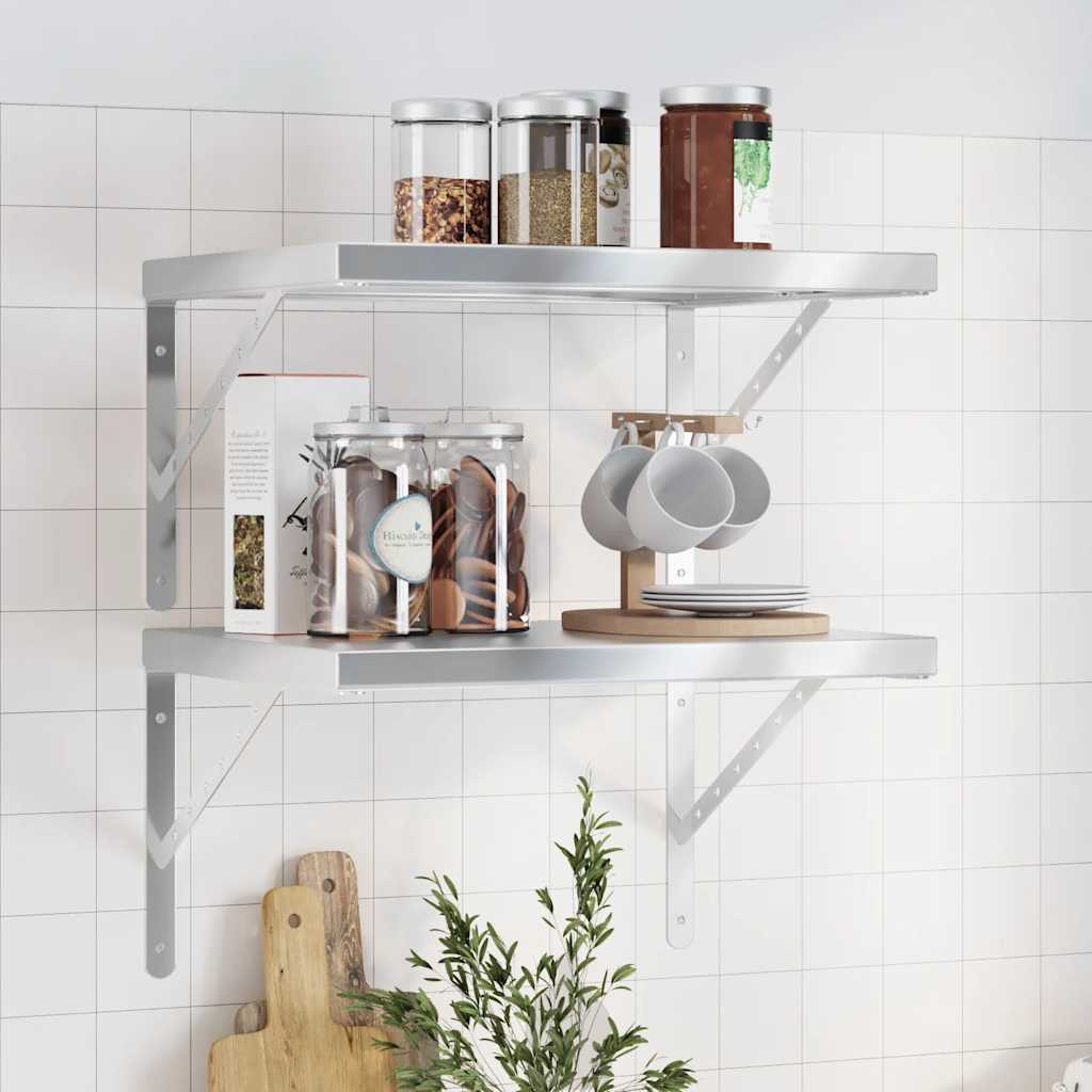 Vägghyllor 2 st 50x40 cm silver rostfritt stål