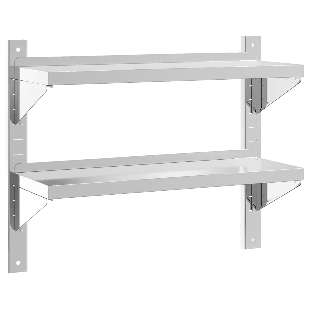 Vägghyllor 2 nivåer 75x23,5x60 cm silver rostfritt stål