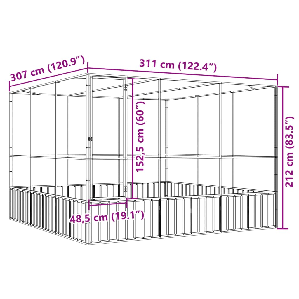 Voljär silver 311x307x212 cm stål