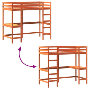 Våningssäng med skrivbord vaxbrun 90x190 cm massiv furu