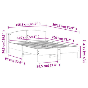 Sängram utan madrass vaxbrun 150x200 cm massiv furu