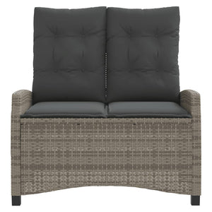 Justerbar trädgårdsbänk med dynor grå konstrotting