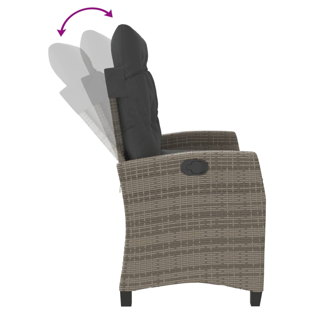 Justerbar trädgårdsbänk med dynor grå konstrotting