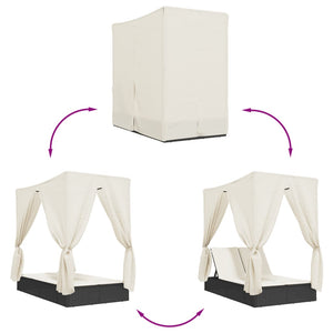 Dubbel solsäng med tak och dynor svart konstrotting