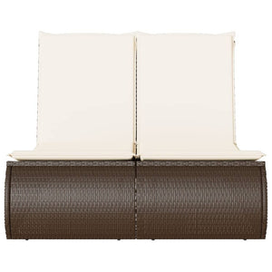 Dubbel solsäng med dynor brun konstrotting